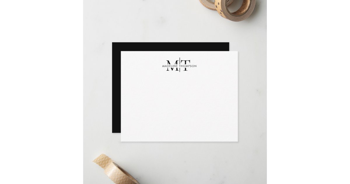 Modern Typography Monogram Black White Note Card | Zazzle