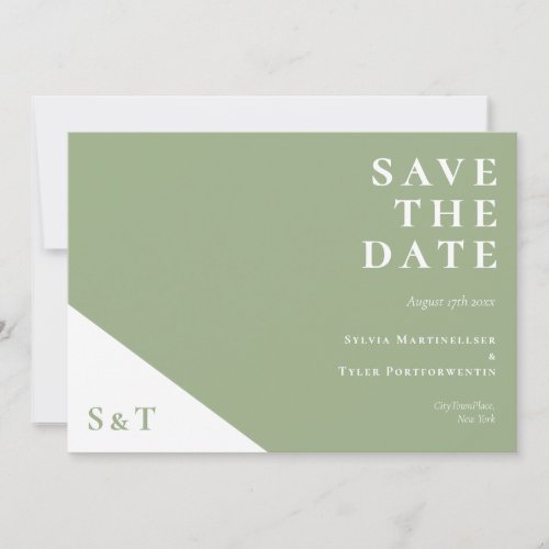 Modern Typography Monogram Sage Green Chic Save The Date