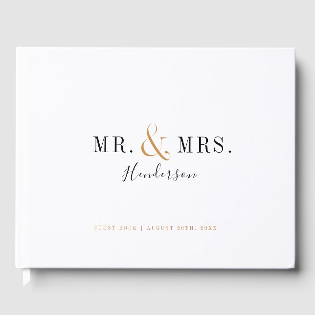 Modern typography Mr and Mrs fall wedding Guest Book (Front)