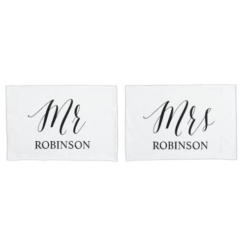 Modern Typography Mr Mrs Couple Wedding His Hers Pillow Case