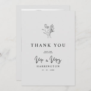 Modern Typography MR & MRS Floral Bouquet Photo Thank You Card