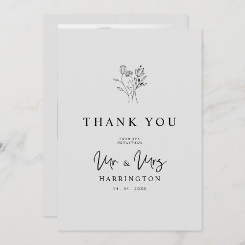 Modern Typography MR  MRS Floral Bouquet Photo  Thank You Card