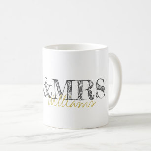 Modern Typography MR & MRS NAME Newlyweds Wedding Coffee Mug