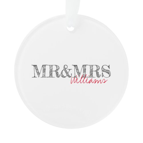 Modern Typography Mr&amp;Mrs Name Wedding Date  Ornament