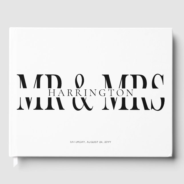 Modern Typography Mr & Mrs Wedding Guest Book (Front)