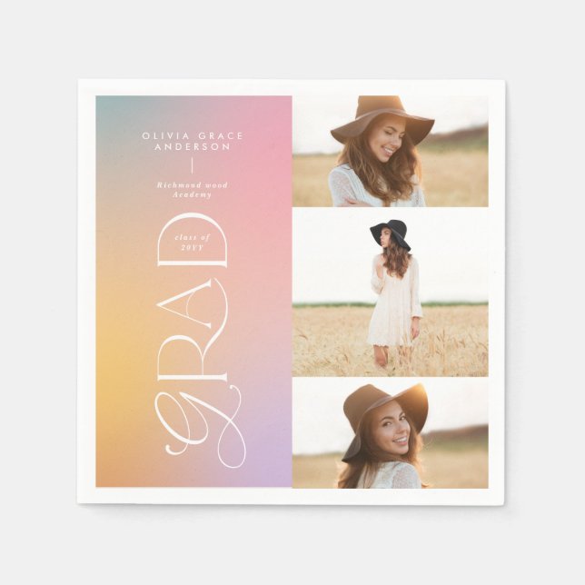 Modern typography multi photo graduate welcome napkins (Front)