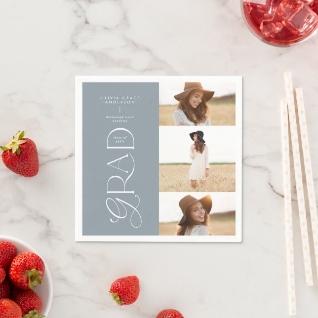 Modern typography multi photo graduate welcome napkins (Insitu)