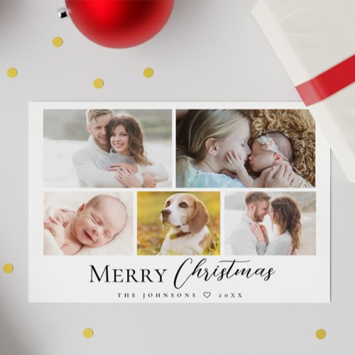 Modern Typography Multi photo Merry Christmas Holiday Card