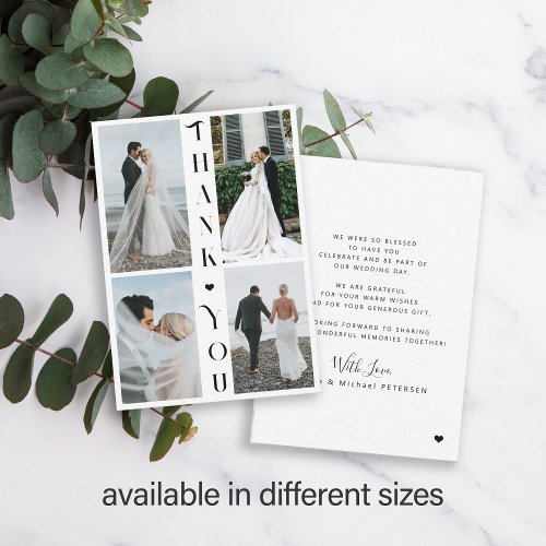 Modern typography multi photo wedding thank you note card