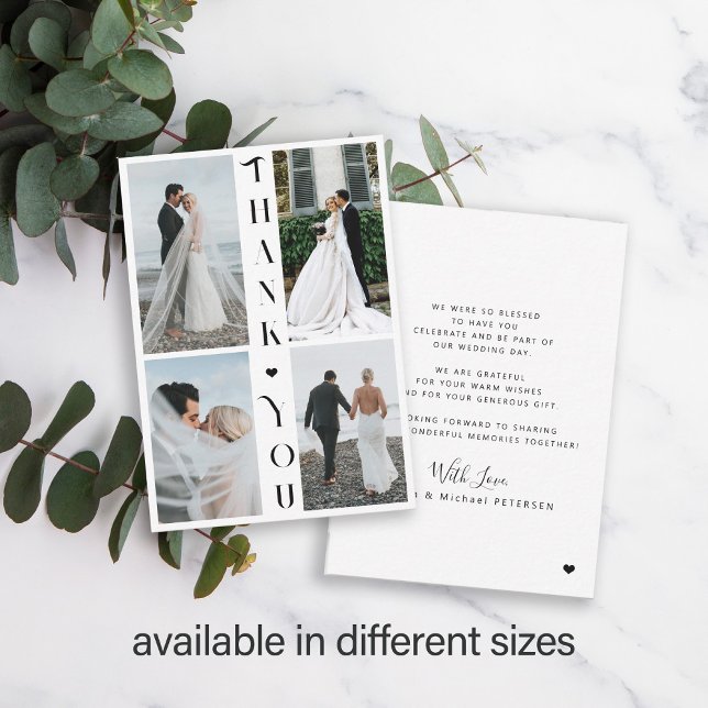 Modern typography multi photo wedding thank you note card (This is a MINI CARD. You can select bigger sizes)