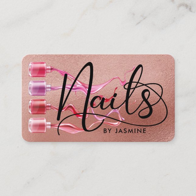 Modern Typography Nails Rose Gold Foil  Business Card (Front)
