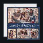 Modern Typography Navy 5 Photo Collage Christmas Holiday Card<br><div class="desc">Modern Minimalist Elegant Calligraphy Navy 5 Photo Collage Merry Christmas Calligraphy Script Holiday Card. This festive, mimimalist, whimsical holiday card template features pretty four (4) photo collage on front, 1 photo on back side and says „Merry Christmas” greeting text, which is written in a beautiful hand lettering swirly swash-tail font...</div>