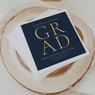 Modern Typography Navy Blue Gold Graduation Party Napkins