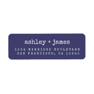 Modern Typography Navy Blue Wedding Return Address Label