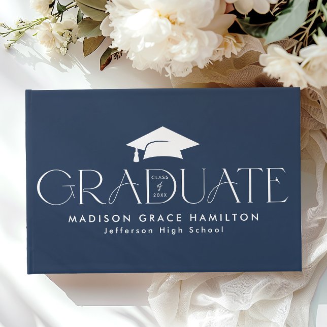 Modern Typography Navy Photo Graduation Guest Book (Creator Uploaded)