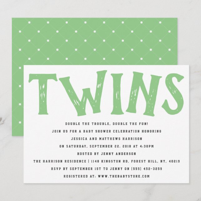 Modern Typography Neutral Twins Baby Shower Invitation (Front/Back)