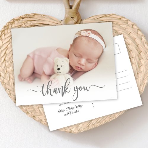 Modern Typography Newborn Baby Photo Thank You  Postcard