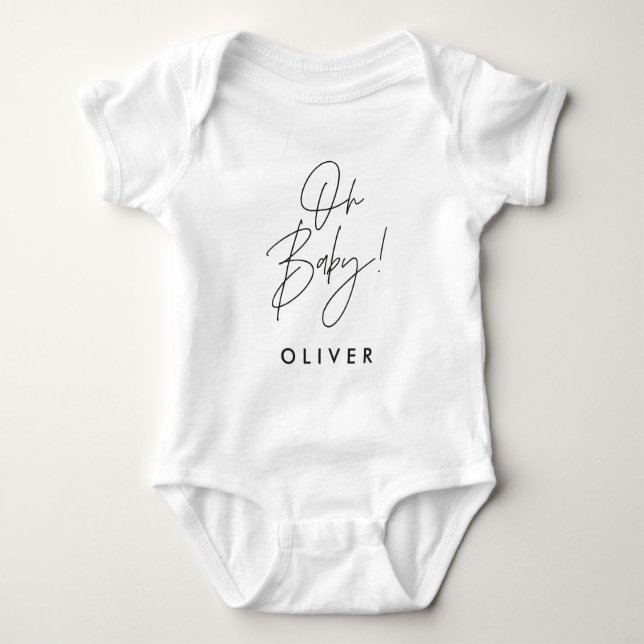 Modern typography Oh baby shower party gift Bodysuit (Front)