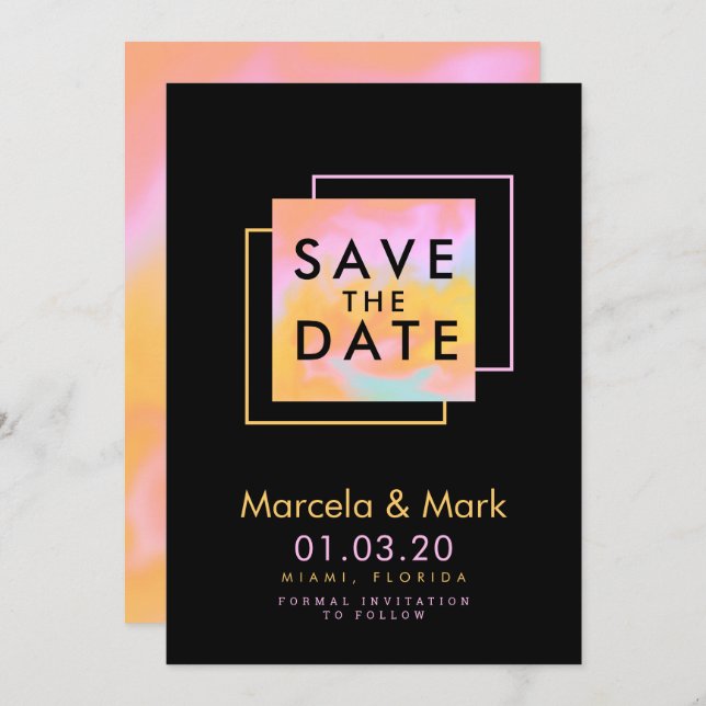 Modern Typography Orange Candy Save The Dates Card (Front/Back)