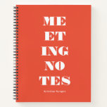 Modern Typography Orange Meeting Notes Notebook at Zazzle