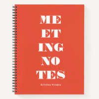 Modern Typography Orange Meeting Notes Notebook