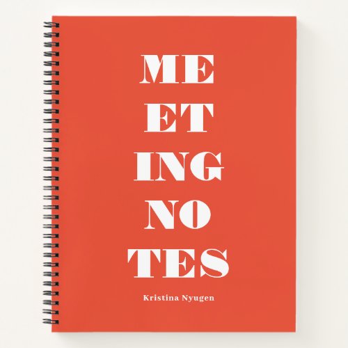 Modern Typography Orange Meeting Notes Notebook