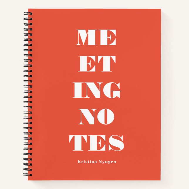 Modern Typography Orange Meeting Notes Notebook (Front)