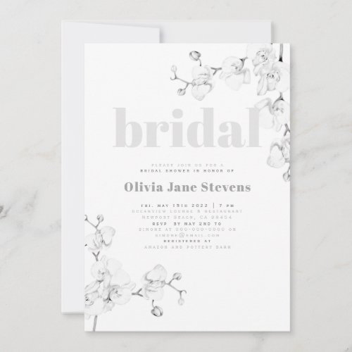 Modern Typography Orchids Floral Bridal Shower Invitation