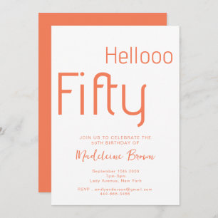 Modern Typography Peach  50th Birthday  Invitation