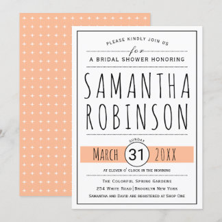 Modern typography peach wedding bridal shower invitation