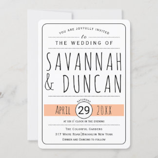 Modern typography peach wedding rounded invitation
