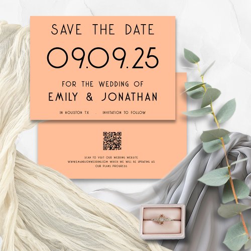 Modern Typography Peach Wedding Save The Date