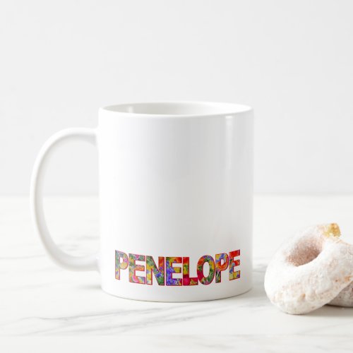 Modern typography Penelope floral name mug