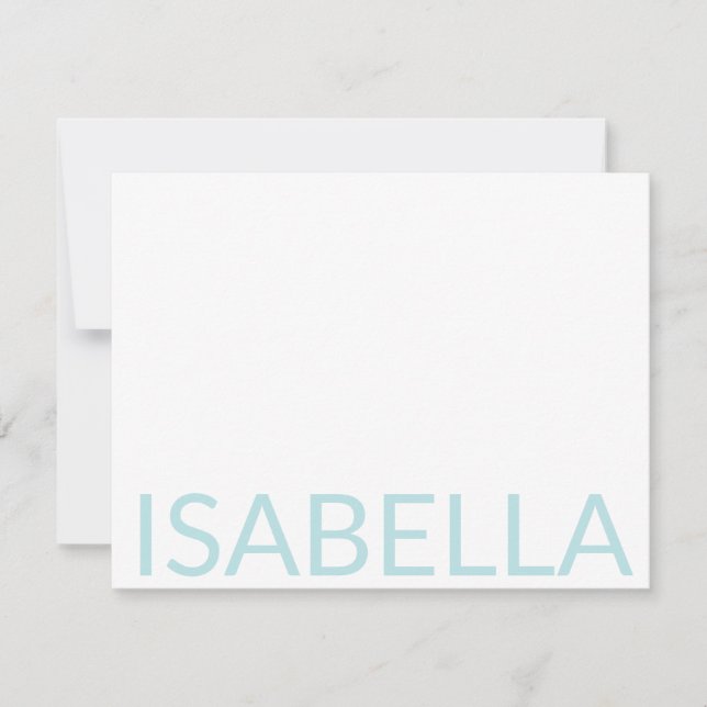 Modern Typography Personalized Blue Name   Note Card (Front)