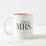 Modern Typography Personalized Future Mrs Mug<br><div class="desc">Elegant modern minimalist typography future Mrs. and personalized name design in black and pink,  simple and unique. Great bride gifts or engagement gifts for bride to be. 
Customize the mug and text color with your choice.</div>