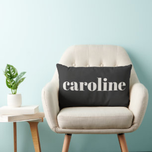 Modern Typography Personalized Name Black White Lumbar Pillow