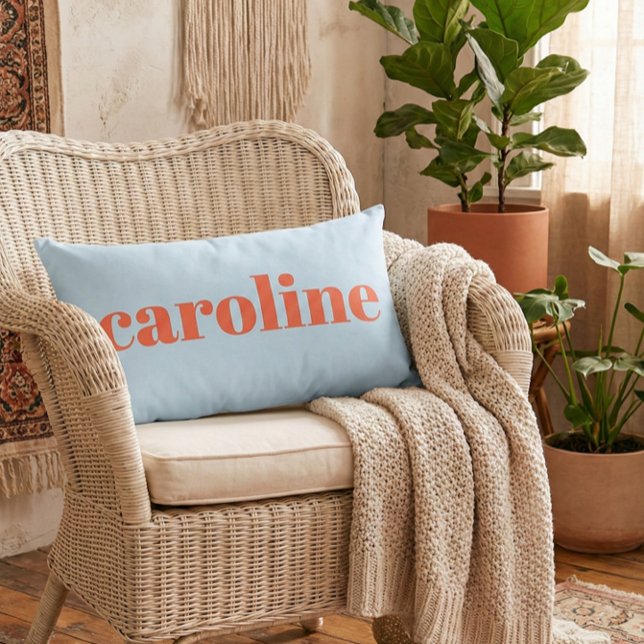 Modern Typography Personalized Name Blue Orange  Lumbar Pillow (Creator Uploaded)