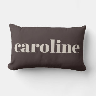 Modern Typography Personalized Name Earthy Brown Lumbar Pillow