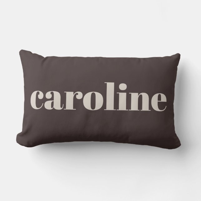 Modern Typography Personalized Name Earthy Brown Lumbar Pillow (Front)