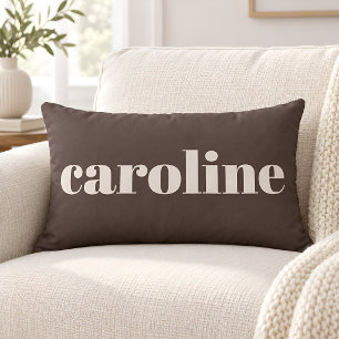 Modern Typography Personalized Name Earthy Brown Lumbar Pillow
