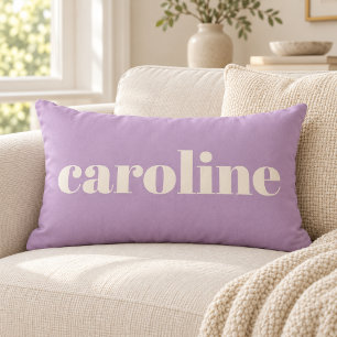 Modern Typography Personalized Name Lavender Lumbar Pillow