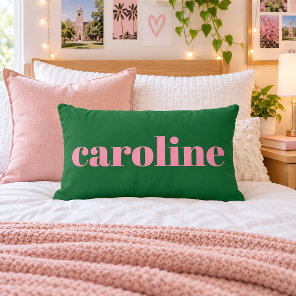 Modern Typography Personalized Name | Pink Green Lumbar Pillow