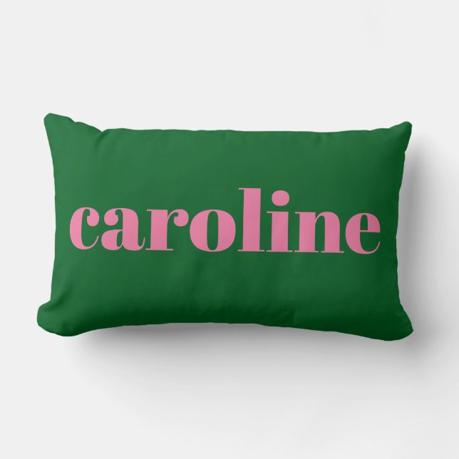Modern Typography Personalized Name | Pink Green Lumbar Pillow (Front)