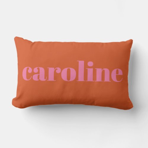 Modern Typography Personalized Name  Pink Orange  Lumbar Pillow