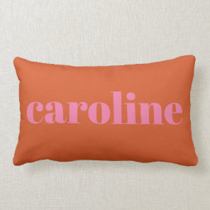 Modern Typography Personalized Name | Pink Orange  Lumbar Pillow