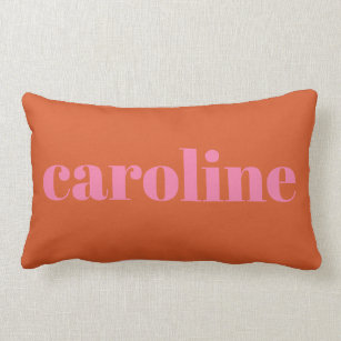 Modern Typography Personalized Name   Pink Orange  Lumbar Pillow