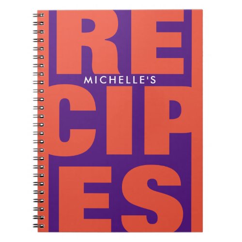 Modern typography personalized recipe notebook