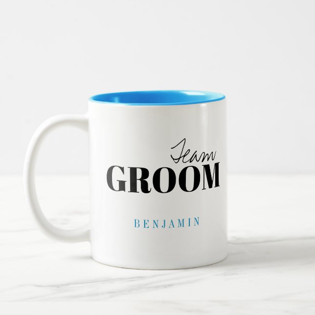 Modern Typography Personalized Team Groom Mug (Left)