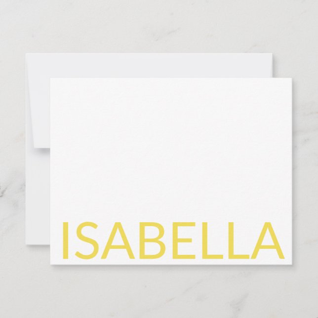 Modern Typography Personalized Yellow Name  Note Card (Front)