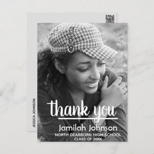 Modern Typography Photo 2024 Graduation Thank You Postcard